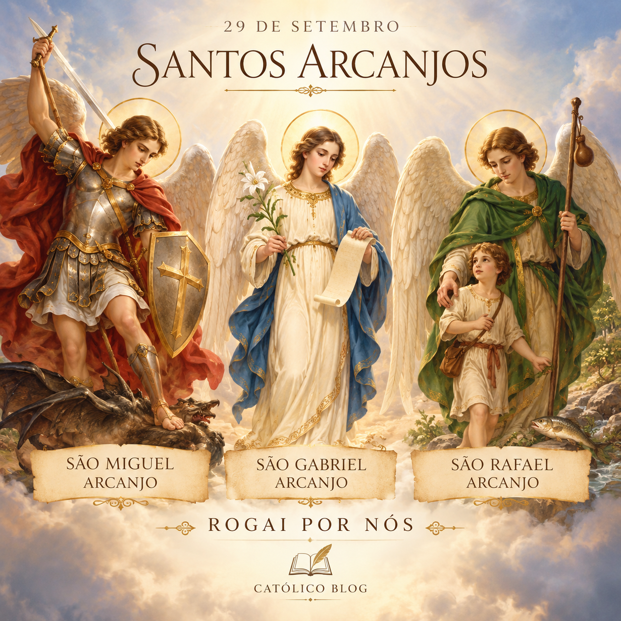 Santos Arcanjos Miguel, Gabriel e Rafael em representação religiosa